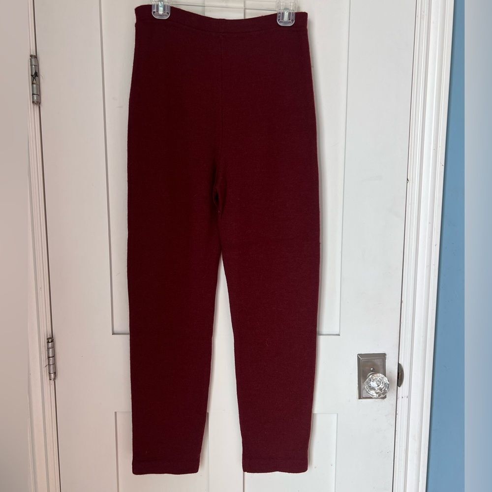 Peruvian Connection Burgundy Straight Leg Wool Blend High Waist Knit Pants M - Picture 7 of 9